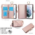 thumbnail image 4 of ELEHOLD For Samsung Galaxy S21 Phone Case Leather Crossbody Zipper Card Wallet Flip Case Kickstand Cover, with Ring Holder,Full Body Protection-Rosegold, 4 of 7