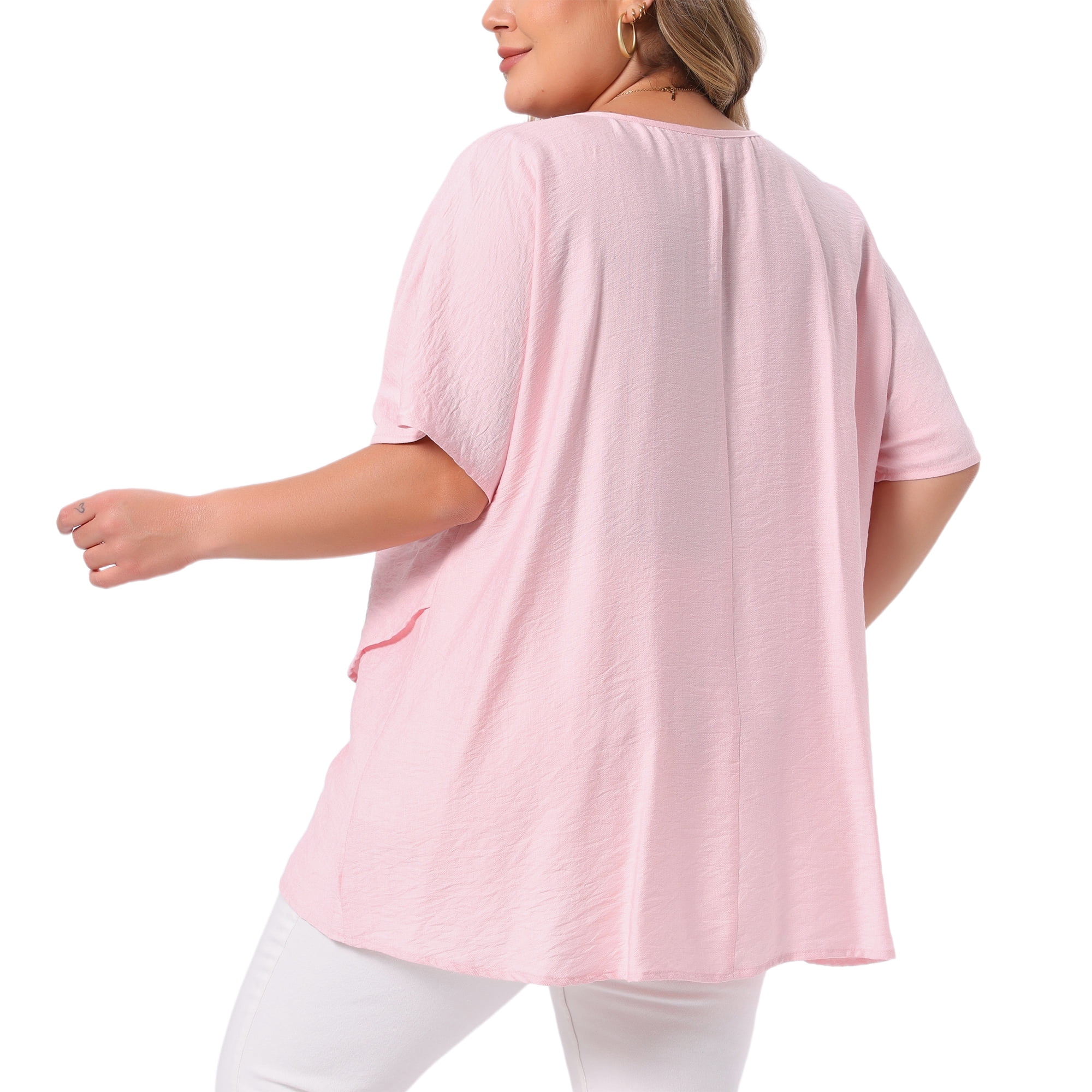DARING DIVA Women's Plus V Neck Button Irregular Hem Blouses T-Shirts 4X Pink