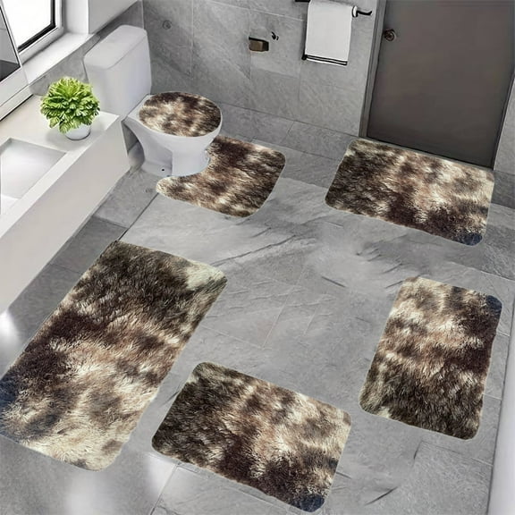 Bathroom Rug Set 6 Pieces, Bath Mat, Contour Mat and Toilet Seat Cover, Super Long Soft Water Absorbent Non Slip Bath Mats for Bathroom Floor, Tub and Shower Room, Machine Washable(Black)