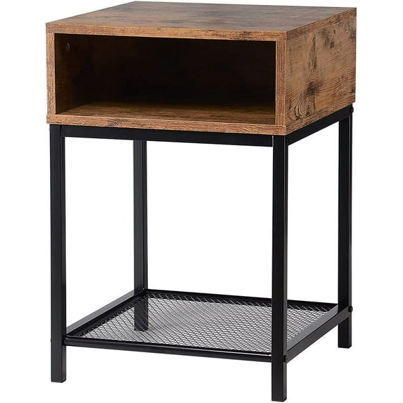 SortWise Side Table with Open Compartment, Bedside Table Night Stand with Metal Frame, End Table Wood Accent Table