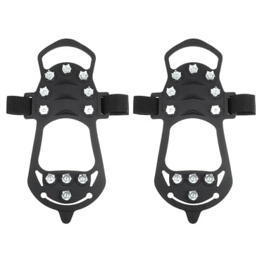 Unique Bargains Pair Crampons Ice Cleats Shoes Spikes Grips Traction for Winter Hiking Climbing Black Size XL