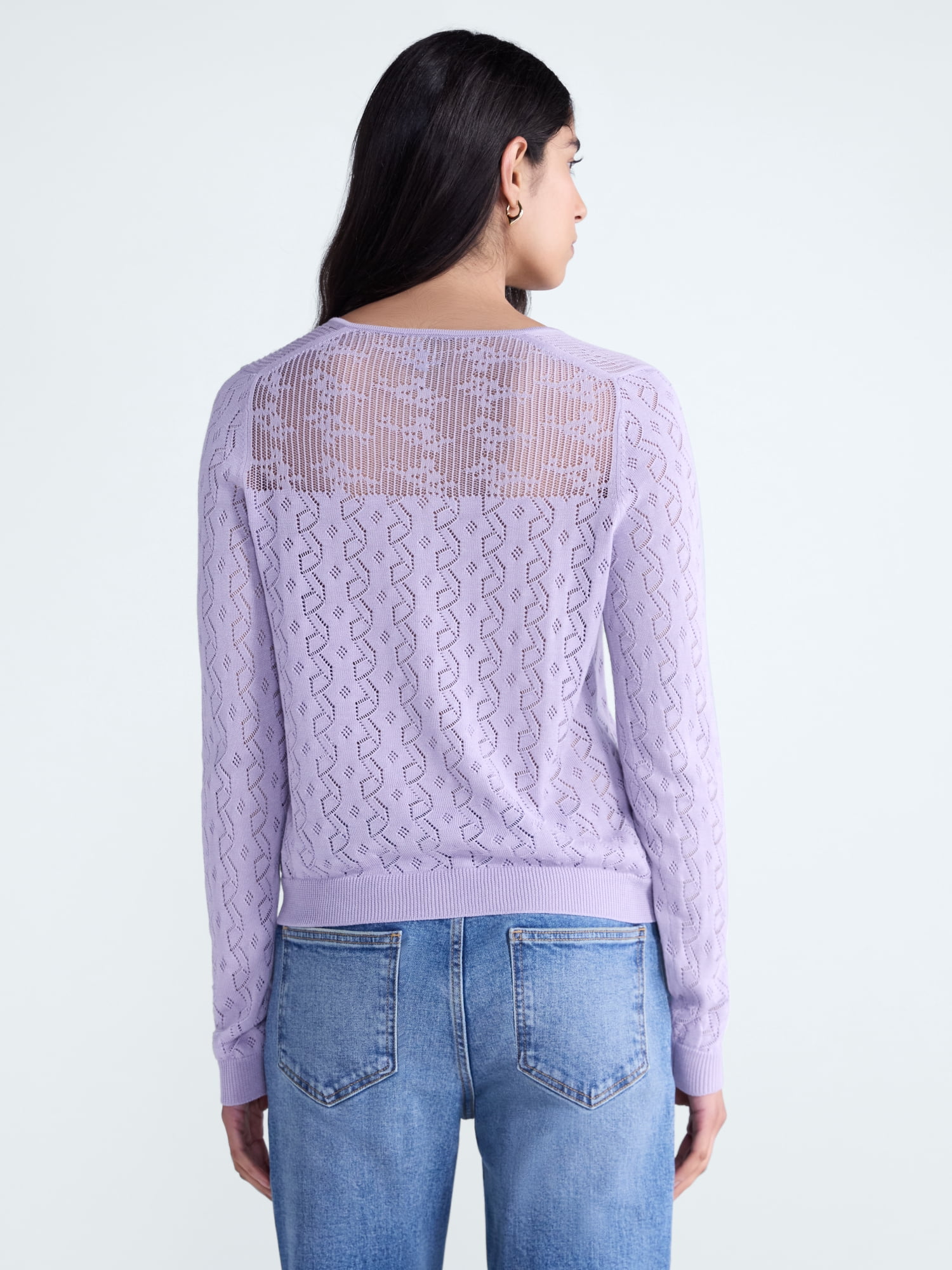 Scoop Women's Pointelle Knit Cardigan Sweater with Long Sleeves, Lightweight, Sizes XS-XXL