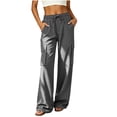 thumbnail image 6 of TEAJOPSUU Womens Wide Leg Cargo Pants Twill Drawstring Waist Side Pocket Pants Relaxed Fit Casual Outdoor Trousers for Hiking Everyday Dark Gray, 6 of 9