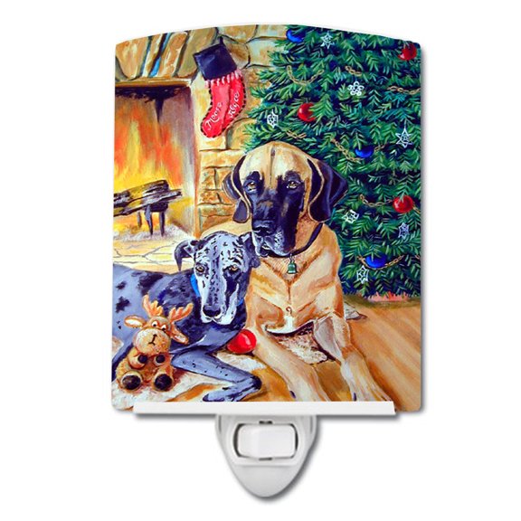 Caroline's Treasures 7111CNL Fawn and Blue Great Dane waiting on Christmas Ceramic Night Light, 6x4x3", multicolor