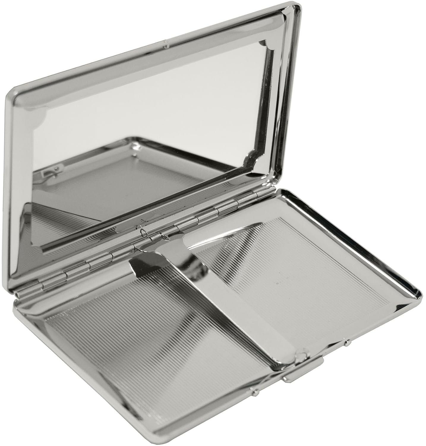 Set of 2 Metal-Plated 120s Compact Cigarette Case & Personal Mirror (Silver Classic)