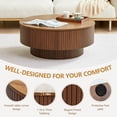 thumbnail image 6 of PHOYAL 4 in 1 Fluted Round Coffee Table with Flip Top and Lift Top, Round Coffee Table with Hidden Compartments Storage for Living Room, Walnut, 6 of 8