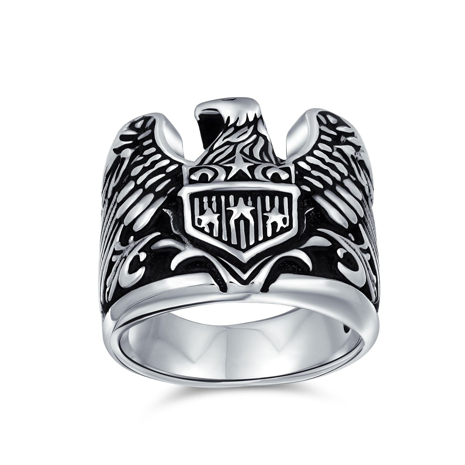 United States Army Forces Military Star Handcrafted Sterling Silver 925 American Eagle Soldier Biker Mens Ring