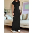 thumbnail image 6 of Women'S Cap Sleeve Round Neck Elegant Casual Bodycon Dress Slim Fit Long Evening Maxi Dress Black S, 6 of 9