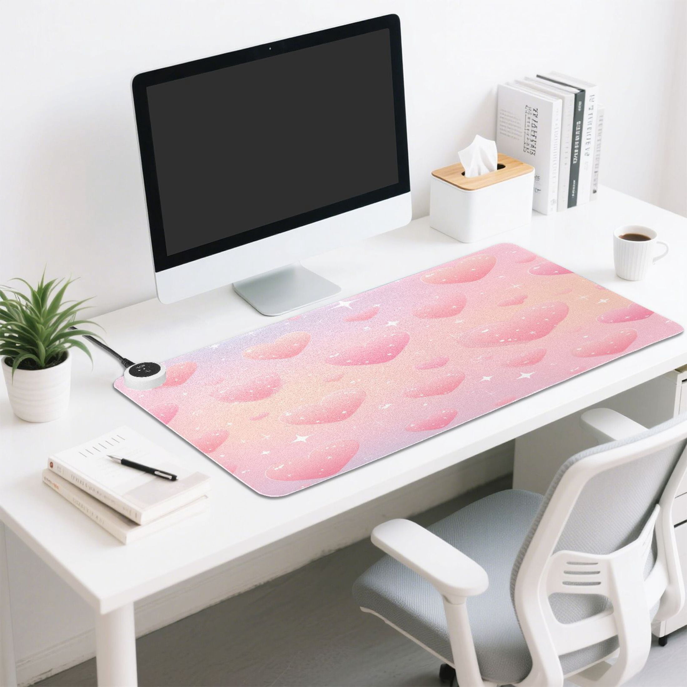 Large Heated Desk Mat Mouse Pad 31.5"x13"PU Leather Graphene Heating Desk Warmer with 3 Temperature Settings 110V US Plug Non-Slip Warm Pad for Home, Office, and Gaming Soft Pink Sparkle Tapestry