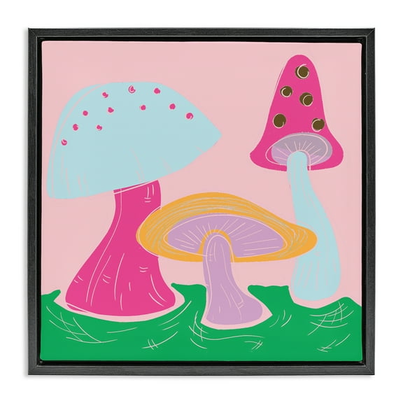 Stupell Industries Groovy Mushrooms Dancing Plants & Flowers Painting Black Floater Framed Canvas Art Print Wall Art, 18 x 18