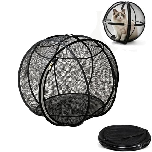 360° Panoramic Rolling Cat Playpen Cat Hamster Ball for Outside, Indoor Outdoor Safe Enclosure One-Click Setup Easy Storage, Foldable Breathable Mesh Pet Playpen with Zipper, Washable, 17.72 inches