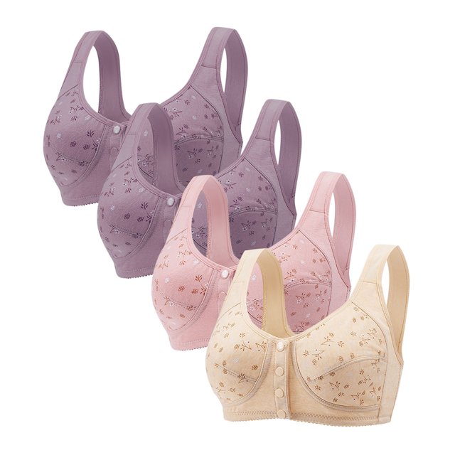Diufon 4 Pack Wide Strap Bra for Women Everyday Front Closure Wireless Full Coverage Bras Push Up Seamless Bra
