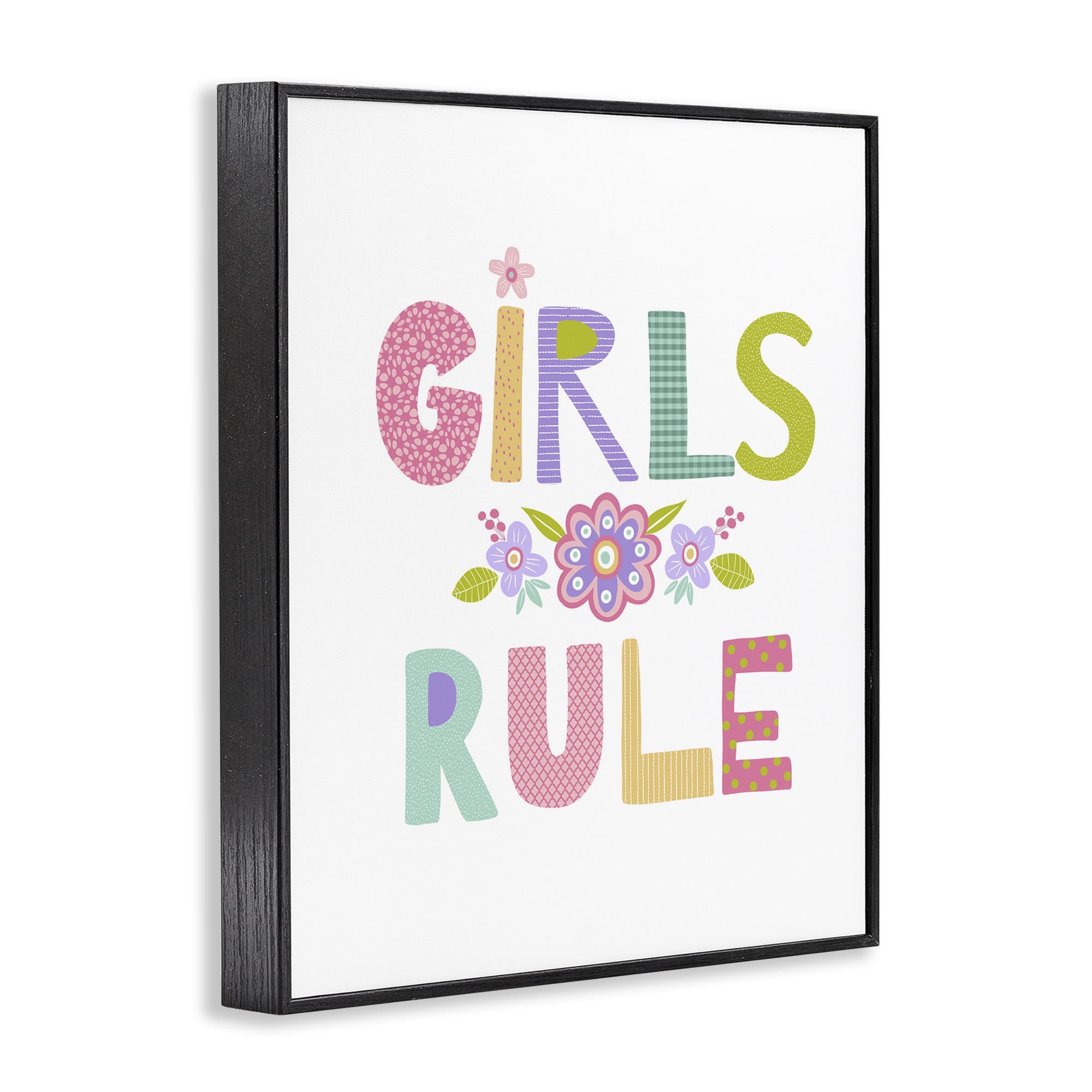 Stupell Industries Girls Rule with Flowers Botanical & Floral Painting Black Framed Art Print Wall Art, 11 x 14