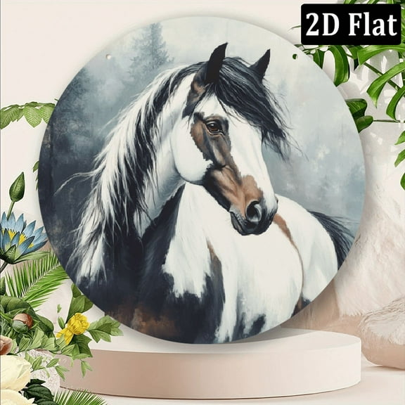 1pc wild horse Circular Sign, 8x8 inch Wall Art Metal Sign Wall Decor, Garden Metal Sign for Home Party Decor