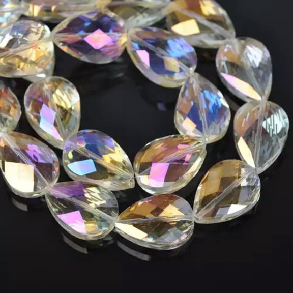 U8MO 10pcs 18x13mm 24x17mm Teardrop Faceted Crystal Glass Loose Beads Jewelry Making-Citrine Yellow-24x17mm