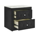 thumbnail image 3 of Luxury Black Nightstand – Upholstered Fabric w/ Faux Marble Top – 2 Storage Drawers – Tufted Diamond Design + Crystal Knobs – Modern Glam Bedroom, 3 of 6