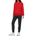 thumbnail image 2 of Women's Two-Piece Casual Suit, Solid Color Fleece-Lined Suit with Contrast Colors, Sweatpants with Pockets, Fashionable and Warm Outfit,Red,L, 2 of 6