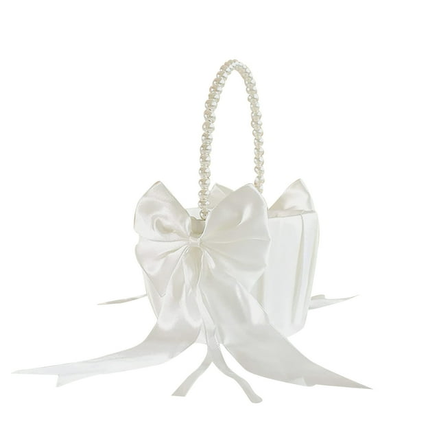 Basket with Handlepearl Handle Bowknot Satin Flower Basket Flower Basket Portable Small Flower Basket Wedding Flower Girl Basket Flower Girl Basket Flower Girl Wedding