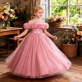 thumbnail image 4 of Angala Little Girls Dresses Solid Evening Gown Maxi Dresses Off Shoulder Fashion Elegant Comfortable Birthday Evening Party Child Summer Outfit Size 9-10 Years Red, 4 of 6