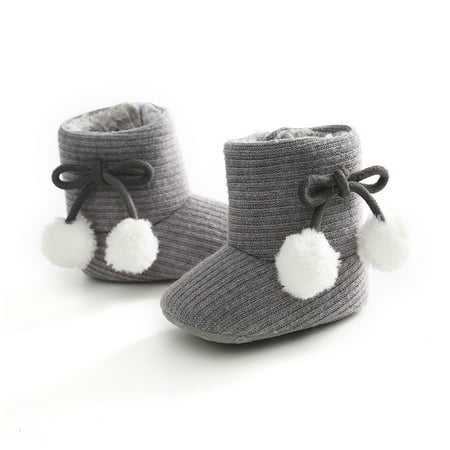 

Licupiee Infant Boys Girls Snow Boots Bow Knot Style Hair Ball Decoration Non Slip Soft Soled Toddler Crib