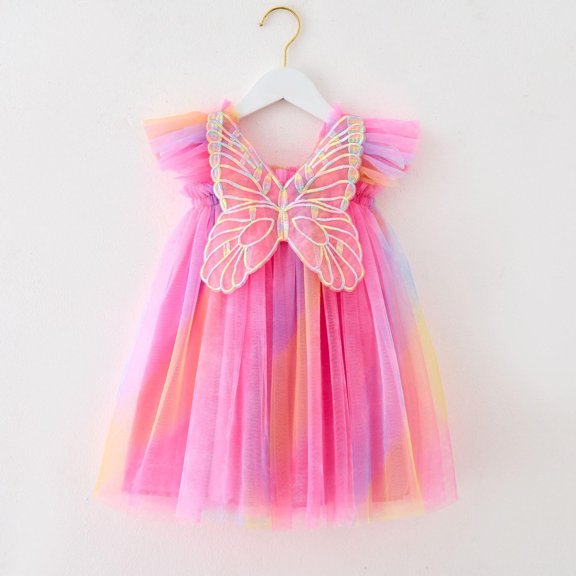 Toddler Baby Girls Sleeveless Square Neck Butterfly Applique Tulle A-Line Mini Dress for Summer Birthday Party Celebration Wear 2-3 Years