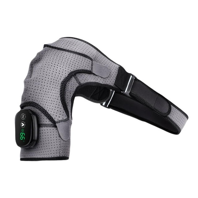 USB Heated Shoulder Pads with Massage 3 Heat Levels 3 Vibration Modes Adjustable Strap Long-Lasting 5000mAh Battery