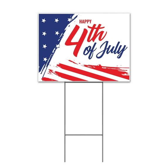 Happy 4th of July (18" x 24") Yard Sign, Includes Metal Step Stake
