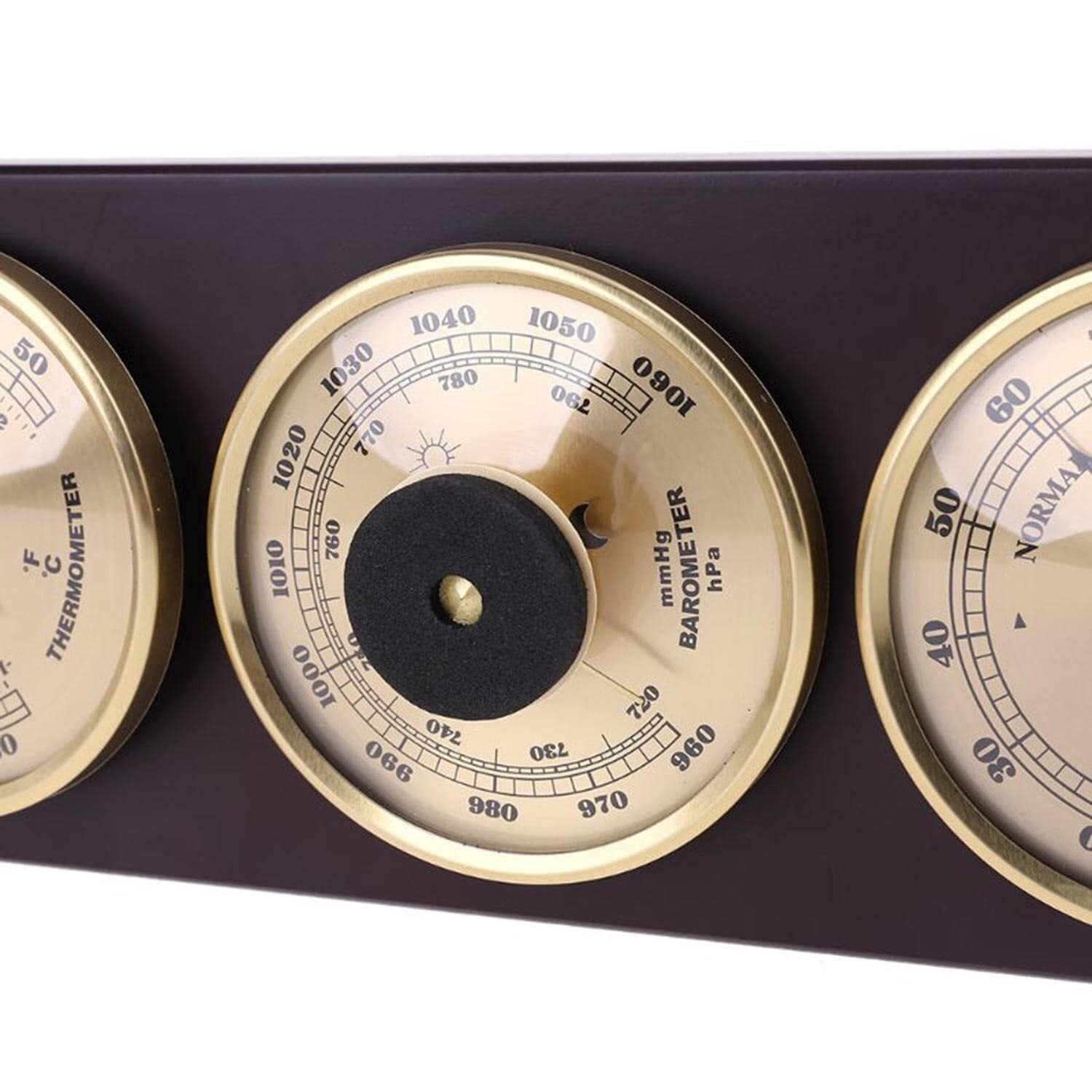 Analog Weather Station with Wooden Frame Base - Barometer, Thermometer, and Hygrometer - No Batteries Needed for Home Use