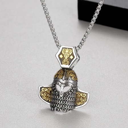 Retro Domineering Nordic iking Warrior Helmet 14K White Gold Necklace for Men and Women Punk Pendant Lucky Amulet Jewelry Gift