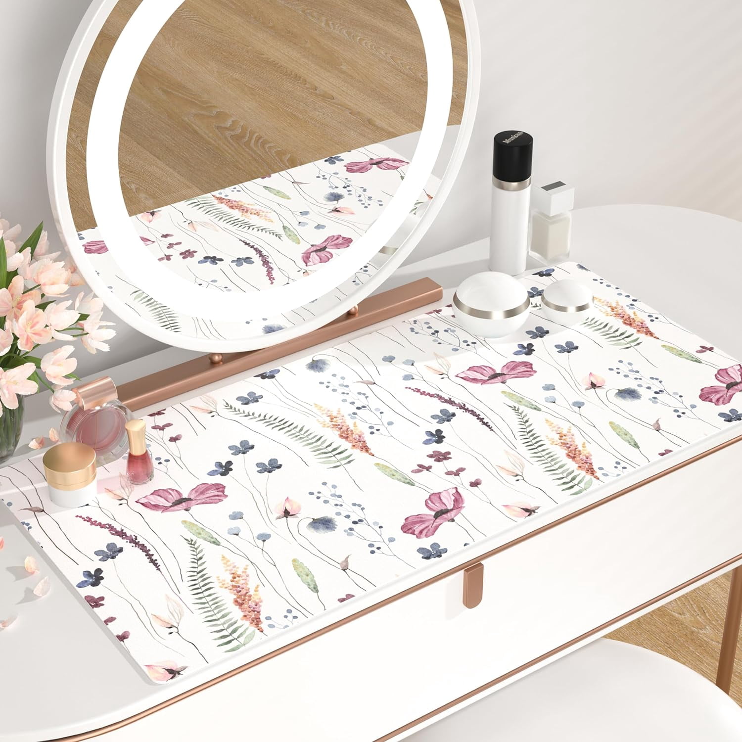 Large Mouse Pad for Desk, Cute Desk Mat for Desktop, Women Girls Floral Office Décor Desk Accessories, PU Leather Waterproof Big Gaming Mousepad, Wildflowers Desk Pad Computer Mat, 31.5" x 15.7"
