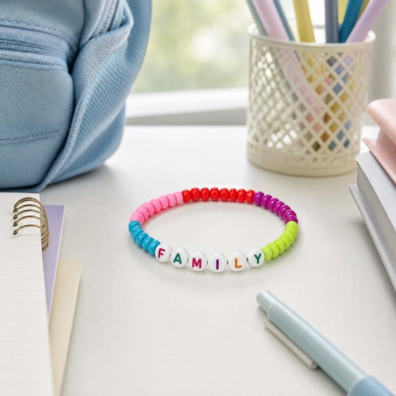 Boovnll Kids Beaded Bracelet with Greeting Card, Colorful Letter Bead Friendship Bracelet for Class Family Gift Students Graduation Party Favors