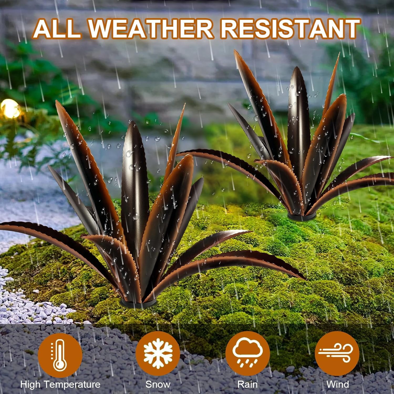 Enlarge Thickened Wind Resistant Metal Agave Garden Art Plant Country Garden Sculpture Statue Outdoor Decoration Agave Metal Plant Courtyard Ornament Gift (2, 12 Leaves Black)