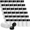 36 Pack 2.7 Ounce Small White Plastic Spice Bottles with Black Shaker Lids and Labels, Empty Plastic Jars with Lids, Seasoning Shaker Containers for Travel, Camping, Glitter, Gifts, Favors