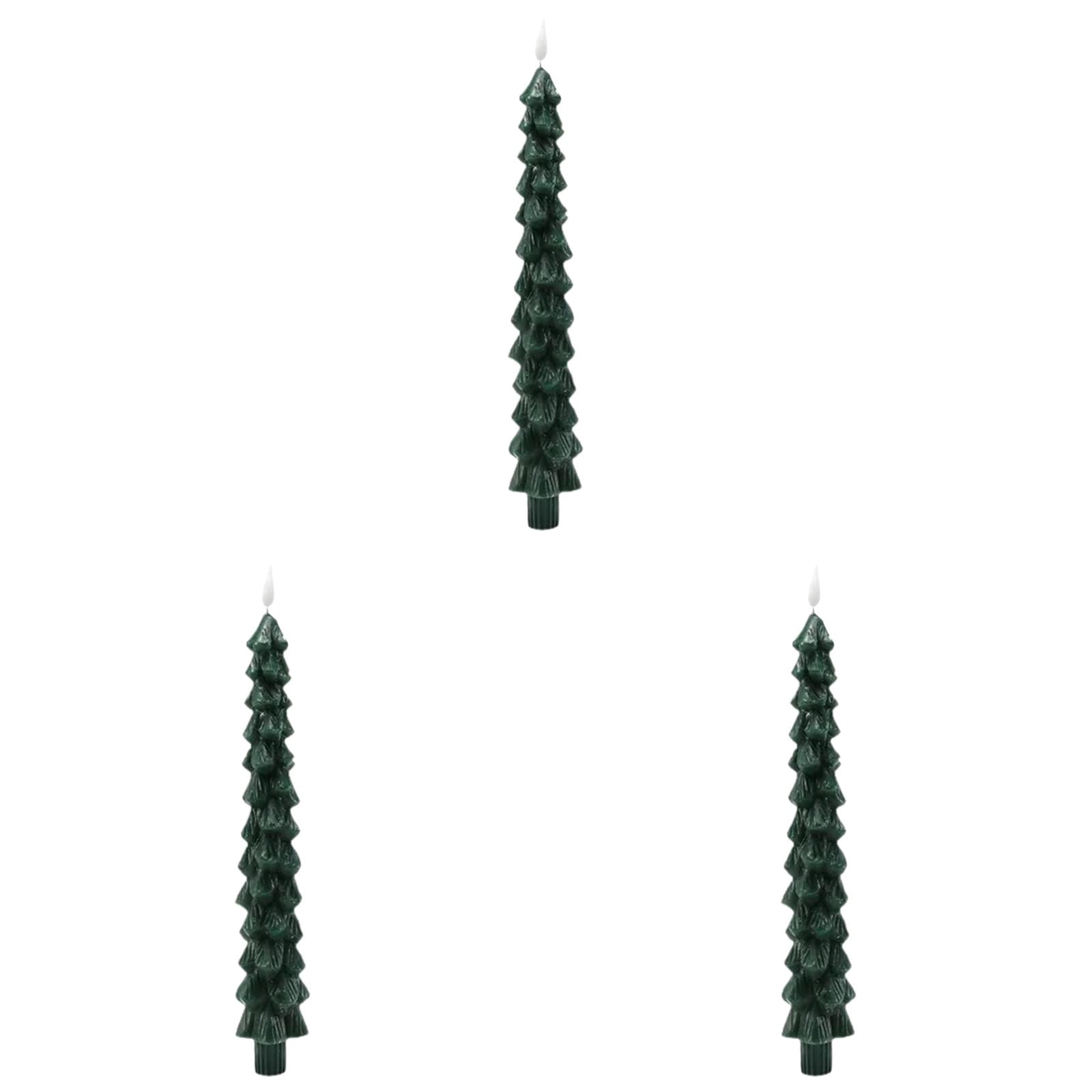 Christmas Tree Flameless Candles, Christmas Tree Candles, Christmas Taper Candles with 3D Flame, Christmas Flameless Candles for Christmas Home Decoration(10 In, 3Pcs)