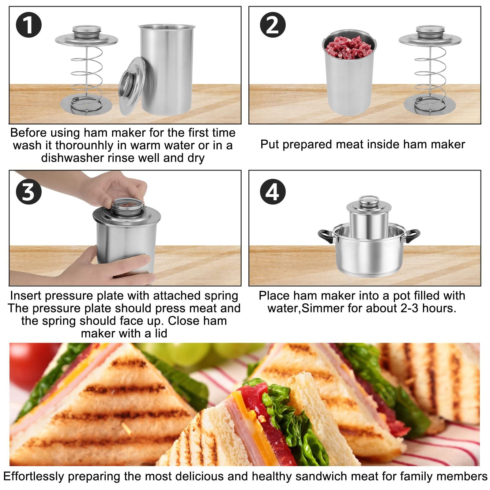 Ham Maker Stainless Steel Meat Press Mold for Making Ham Meat Deli Meat Homemade Lunchmeat Press Maker with a Thermometer