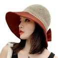 thumbnail image 2 of Holzkary Women's Beach Sun Straw Hat Uv Upf 50+ Travel Foldable Brim Summer Uv Hat Sun Hat Beach Sun Hat Hollowed Out Bow Hat Sun Visor Sunscreen Fisherman's Hat Orange One Size, 2 of 3