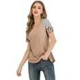 thumbnail image 3 of Women's Basic T Shirt Casual Short Sleeve Leopard Color Block Tunic Comfy Stripe Crewneck T Shirt Top  Elbow Sleeve T Shirts, 3 of 8