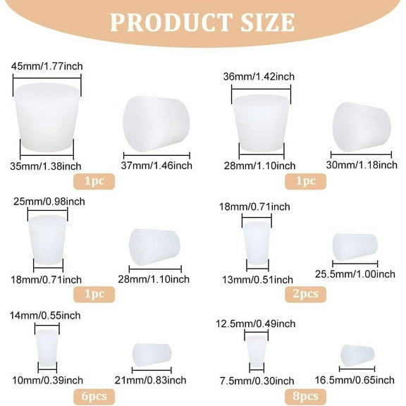 19pcs Solid Silicon Rubber Stopper 6 Size White Tapered Test Tube Seal Stopper Reusable Replacement Bottle Stopper