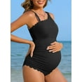 thumbnail image 4 of Sociala Ribbed Maternity Swimsuit Scalloped One Shoulder Bathing Suit Ruched Pregnancy Swimwear, 4 of 7