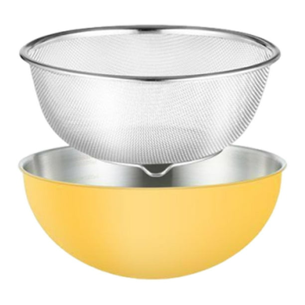Cesta de drenaje con palangana, colador de malla fina, colador para lavar arroz, para Amarillo