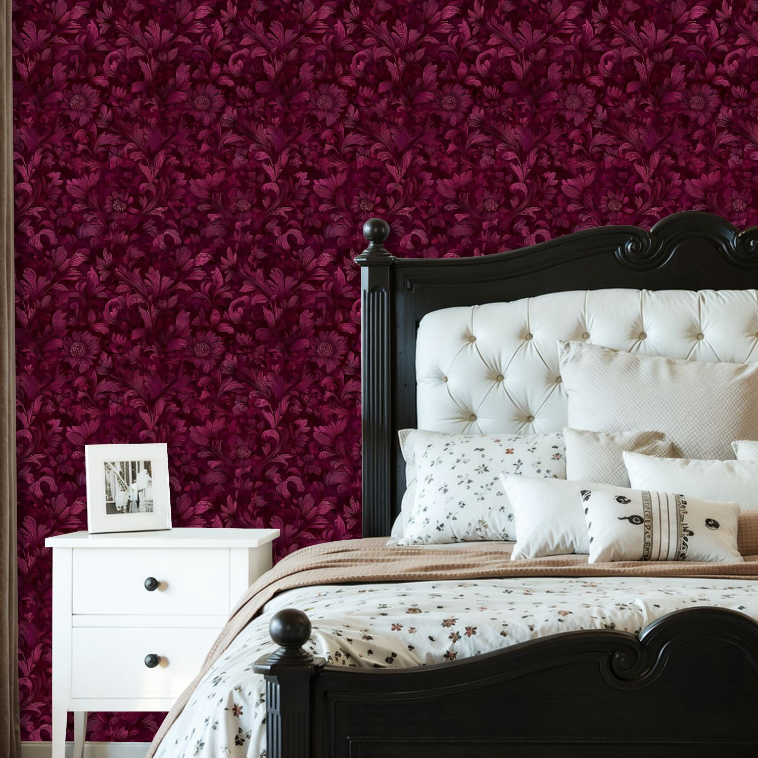 Peel and Stick Wallpaper 23.6in x 9.8ft Luxurious Burgundy Damask Floral Vintage Contact Paper Vinyl Waterproof Self Adhesive Wall Paper for Bedroom Shelf Cabinet Renter Friendly