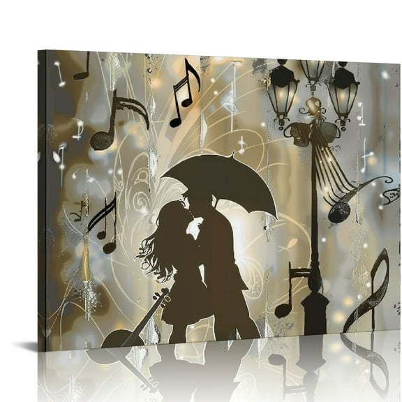 Orinice Romantic Couple Under Umbrella Fine Art Aesthetic Poster & Print Wall Painting for Home Decor on Canvas 20x16in
