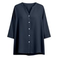 thumbnail image 4 of YANGXINX Women's Button Down Shirts 2026 Summer Casual Solid Color 3/4 Length Sleeve Blouses Lightweight Breathable Comfy Loose Fit Tops, 4 of 5