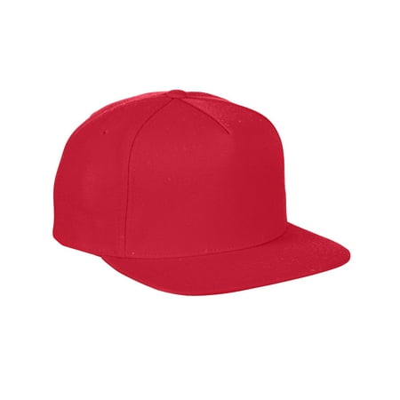 Classic Visor - Yupoong YP5089 5-Panel Structured Flat Visor Classic Snapback Cap - Red - One Size