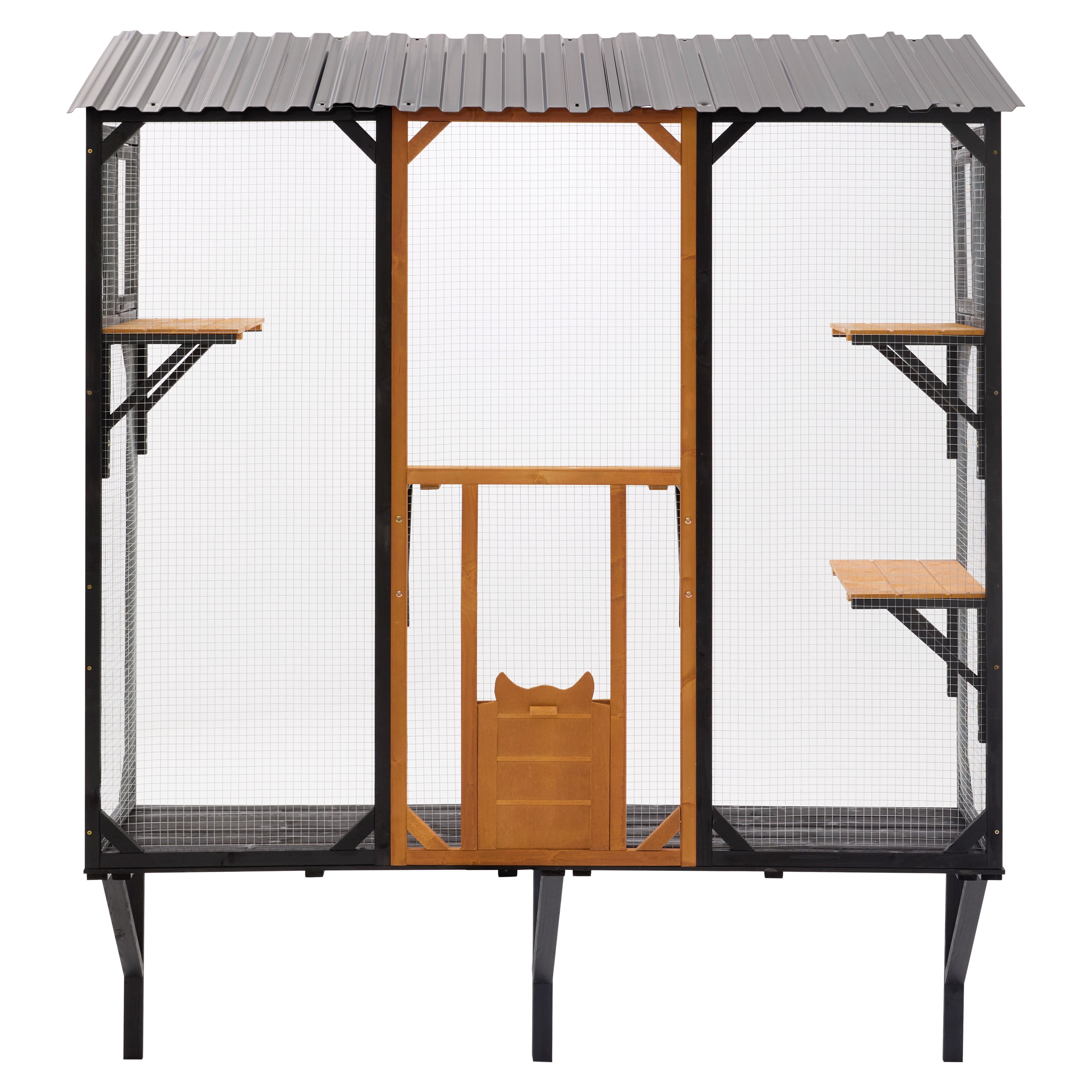 Outdoor Cat Catio Cat Climbing Catio Window Cat House Cat Patio Enclosure with Platforms for 1-3 Cats, Black+Brown  WL