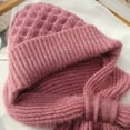 thumbnail image 6 of Xfvqtps Womens 2 PCS Beanie Scarf Integrated Knitted Crochet Solid Color Cuffed Thickened Windproof Coldproof Warm Outdoor Cycling Winter Hat Scarf Set White+Pink, 6 of 8