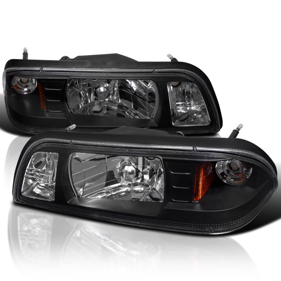 Spec-D Tuning Black Housing Clear Lens 1PC Headlights Corner Lights Compatible with 1987-1993 Ford Mustang L R Pair Head Light Lamp Assembly