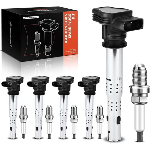 A-Premium Set of 5 Ignition Coil Pack and Iridium Spark Plugs Compatible with Audi A3 2004-2013, A4 2005-2016 & Volkswagen Jetta 2005-2015, Tiguan 2009-2017 & More, 2.0L 2.5L