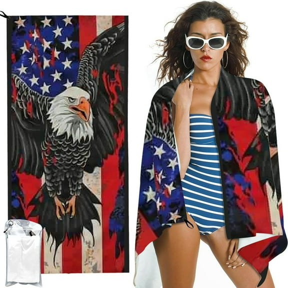 BCIIG Eagle Beach Towel  Microfiber Quick Dry Bath American Flag Cool Big Towels Soft Lightweight Pool Retro Oversized Towels Sand Free Travel Swimming Decor Gifts for Men Adults 27.5x55in