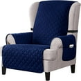 thumbnail image 1 of CHOK 2024 Reversible Wing Chair Slipcovers with Elastic Band and Side Pocket (Navy), 1 of 6